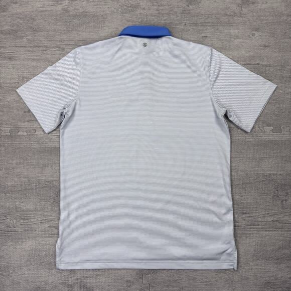 Stitch Golf Polo Shirt Mens M Blue Striped Baltusrol Logo Performance Preppy EUC - Picture 12 of 13